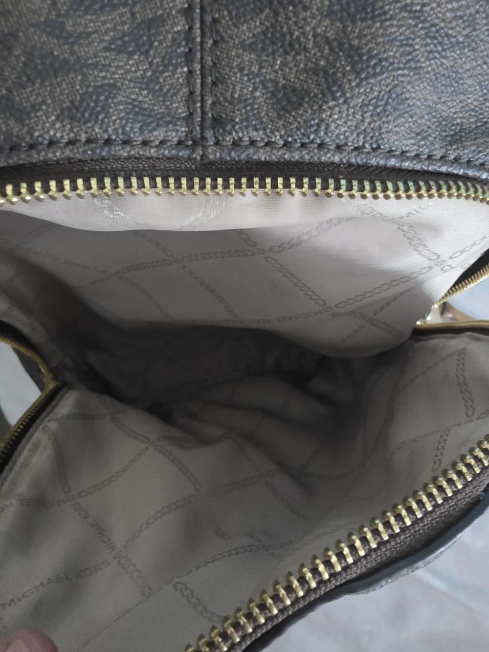 Michael Kors Brown Logo-Print Backpack with Gold Hardware